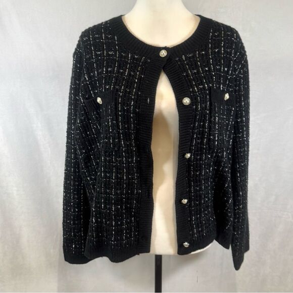 Alexis sweater or cardigan in black and silver with pearl buttons size XL - Picture 5 of 10